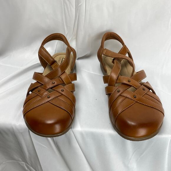 Clarks Collection Women's Comfort Fisherman Sandals Tan Leather Size 8  L:9.5" - Picture 4 of 14